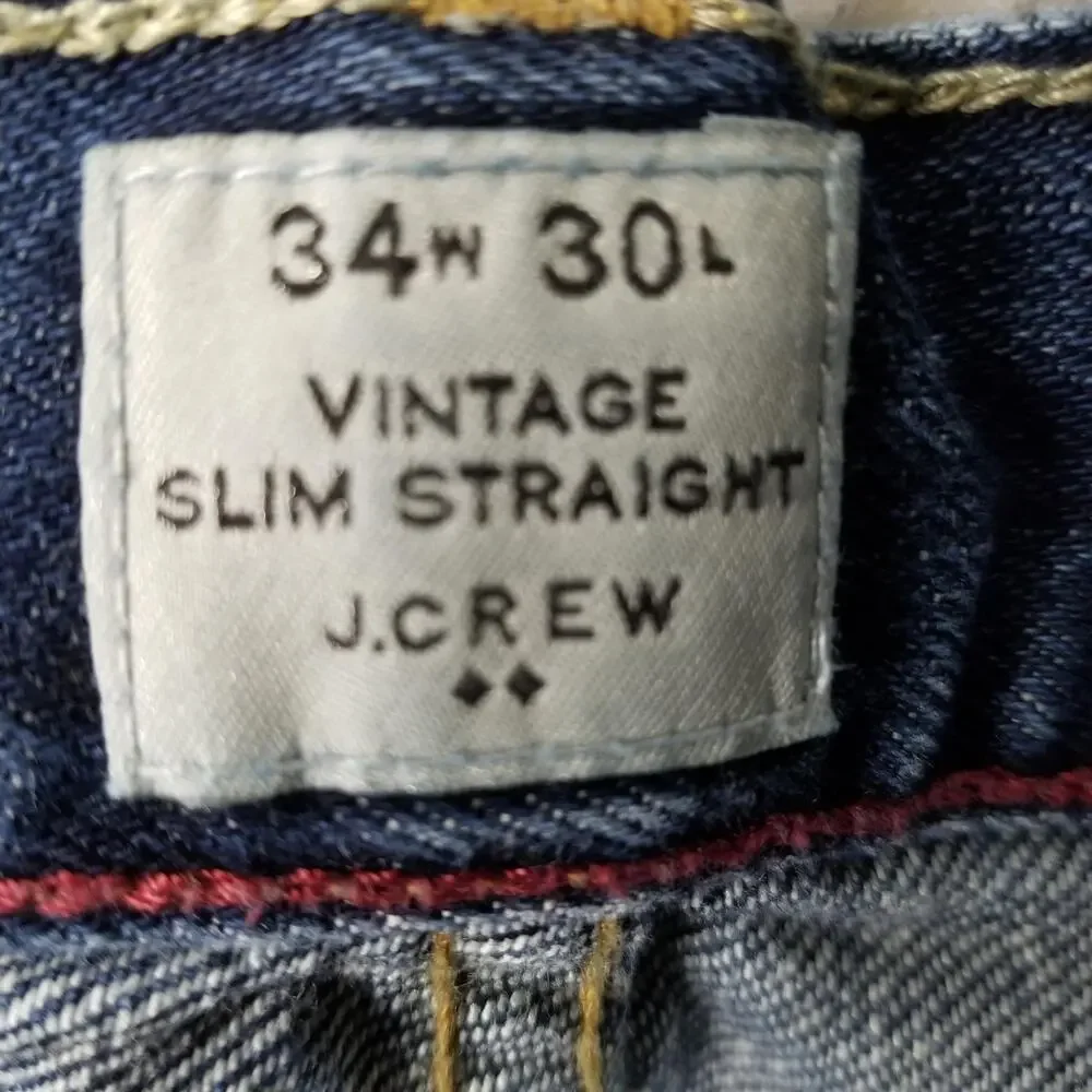 J Crew Jeans Mens 34x30 Blue Vintage Slim Straight Denim Medium Wash‎ Casual